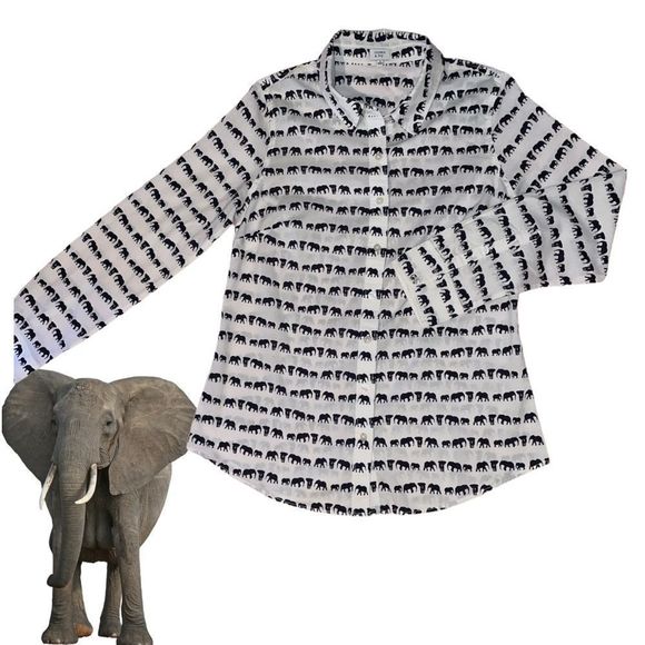 Elephants! Classic button down. Crown & Ivy, small - Picture 1 of 4